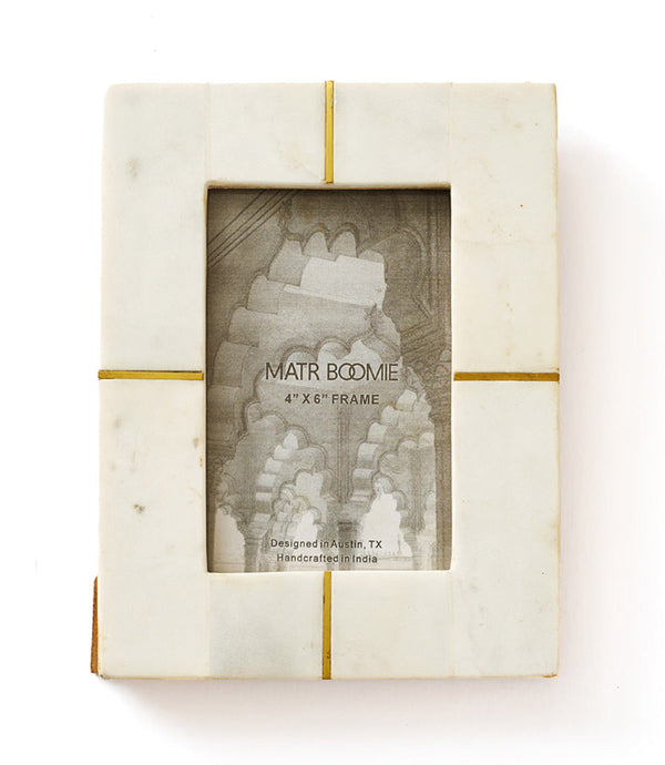 White Marble Brass Inlay Picture Frame