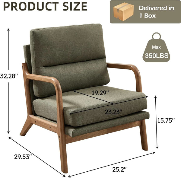 Mid-Century Linen Upholstered Accent Chair