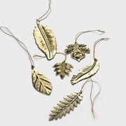 Brass Botanical Leaf Ornaments, Set of 6