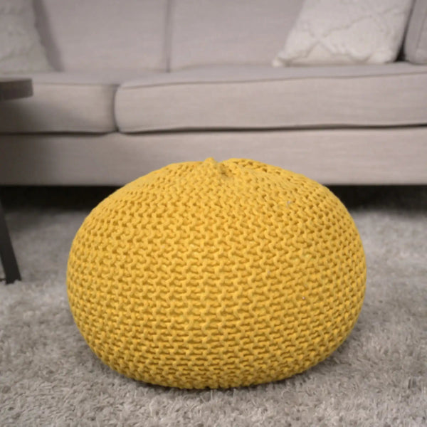 Knitted Cotton Round Pouf Ottoman