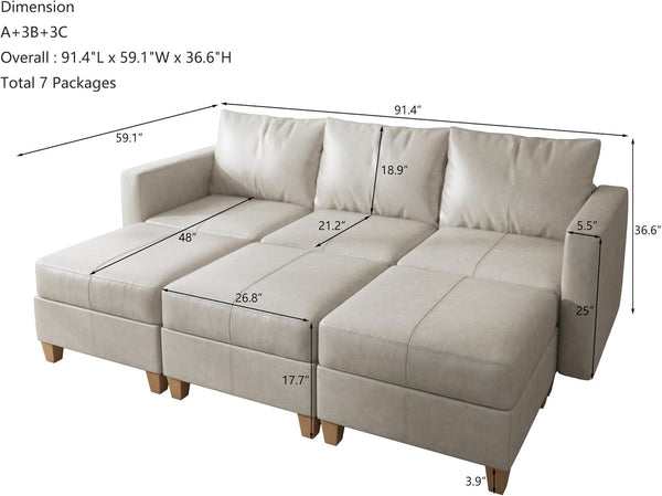 Faux Leather Modular Sectional Sofa