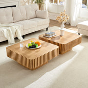 Reeded Wood-Grain Drum Coffee Table Set