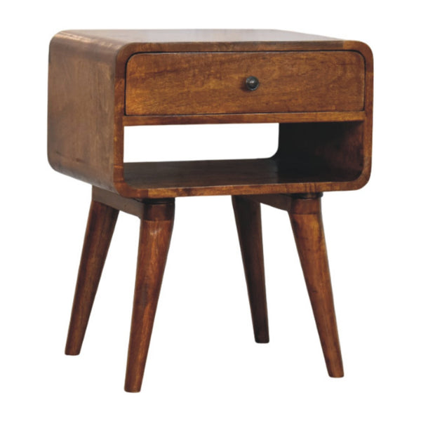 Curved Mango Wood Chestnut Nightstand