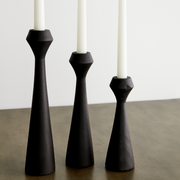 Diamond-Cut Wood Taper Candle Holder
