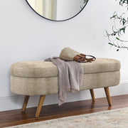 Oval Upholstered Storage Bench Wood Legs