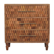 Carved Mango Wood Three-Drawer Chest