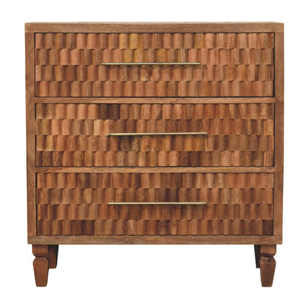 Carved Mango Wood Three-Drawer Chest