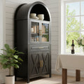 Black Arched Pantry Cabinet with Glass Doors