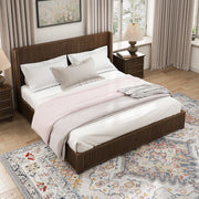 Walnut Finish Rubberwood Platform Bed Frame, King