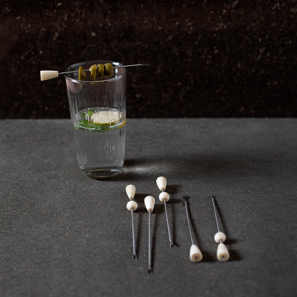Bone-Accent Stainless Cocktail Pick Set