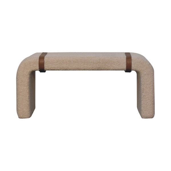 Boucle Leather Strap Upholstered Bench