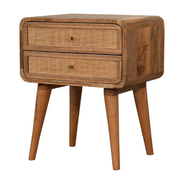 Rattan Panel Mango Wood Nightstand