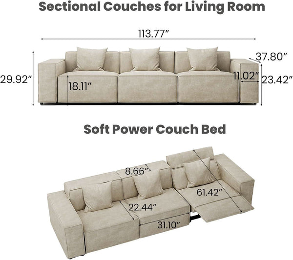 Velvet-Finish Modular Reclining Sectional Sofa