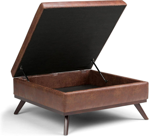 Distressed Saddle Brown Square Storage Ottoman