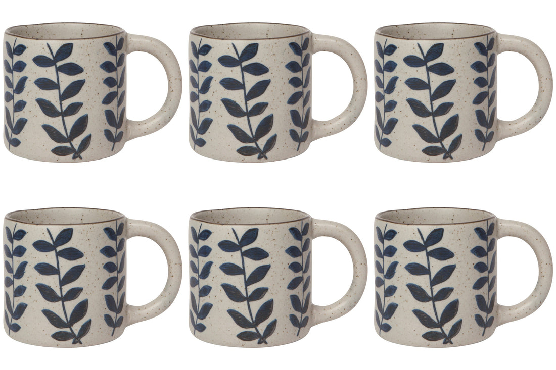 Speckled Stoneware Botanical Mug Set