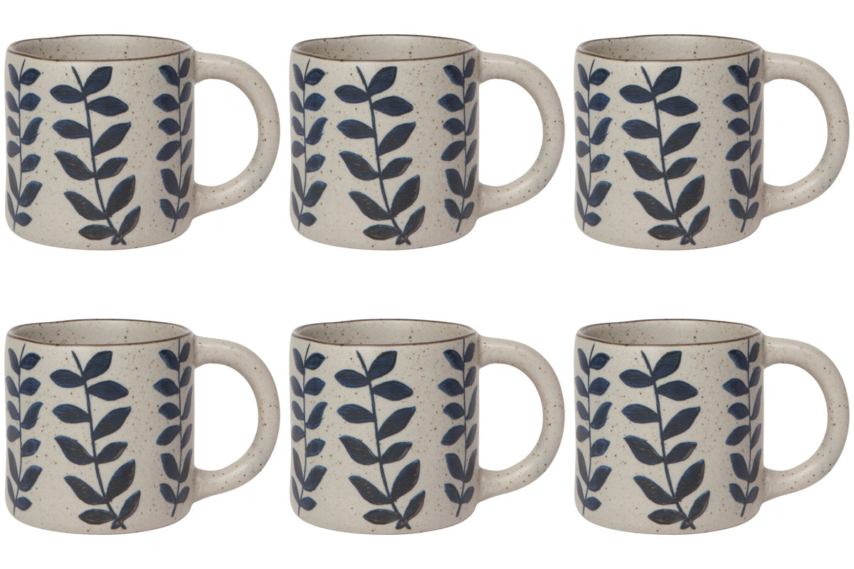 Speckled Stoneware Botanical Mug Set