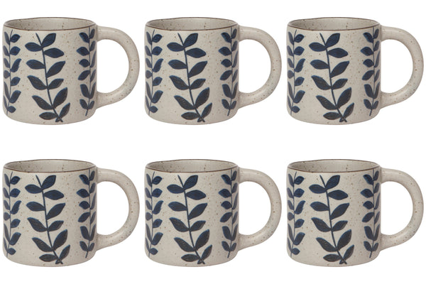 Speckled Stoneware Botanical Mug Set