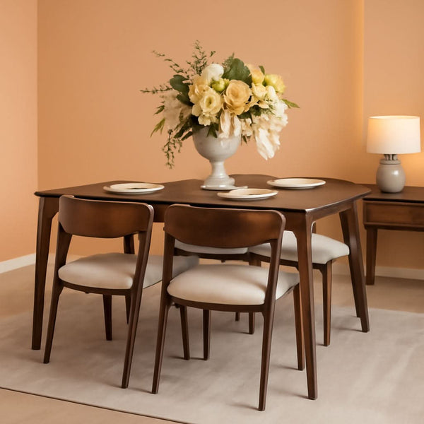 Walnut Veneer Dining Table and Chair Set