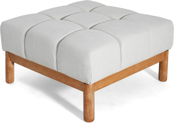 Grid-Tufted Linen-Look Square Ottoman