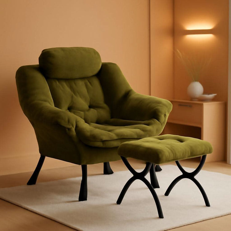 Tufted Velvet Lounge Chair with Ottoman