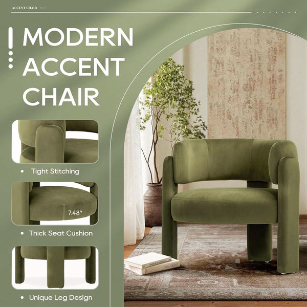 Olive Velvet Barrel Accent Chair Set