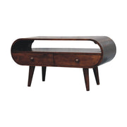 Curved Mango Wood Two-Drawer Media Unit