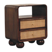 Mango Wood Rattan Two-Drawer Nightstand