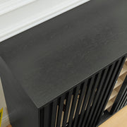 Fluted Black Wood-Grain Liquor Cabinet