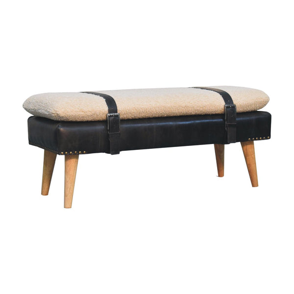 Bouclé Leather Upholstered Bench