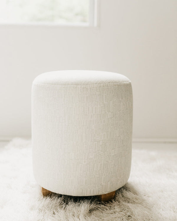 Printed Linen-Cotton Round Ottoman