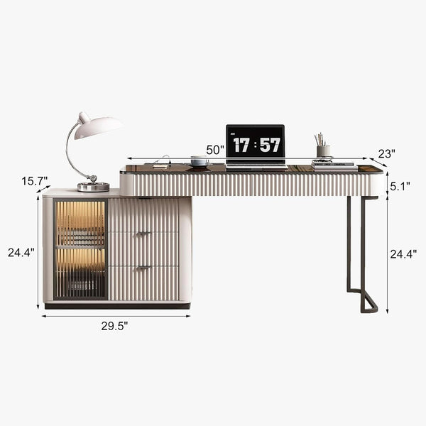 Ivory Fluted Writing Desk With Cabinet (view 2) | Roost & Roam