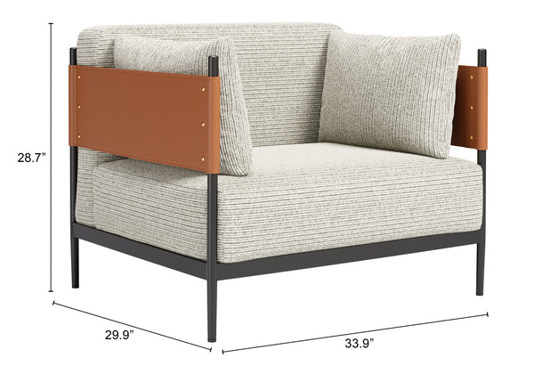 Gray Textured Fabric & Faux Leather Armchair