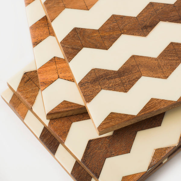 Chevron Wood and Resin Coaster Set