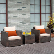 3 Piece Outdoor Patio Furniture Set Rattan Wicker With Washable Cushions And Tempered Glass Tabletop