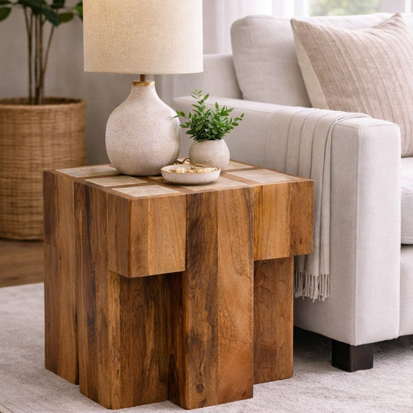 Mango Wood Block Side Table