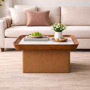 Woven Base Marble Top Coffee Table