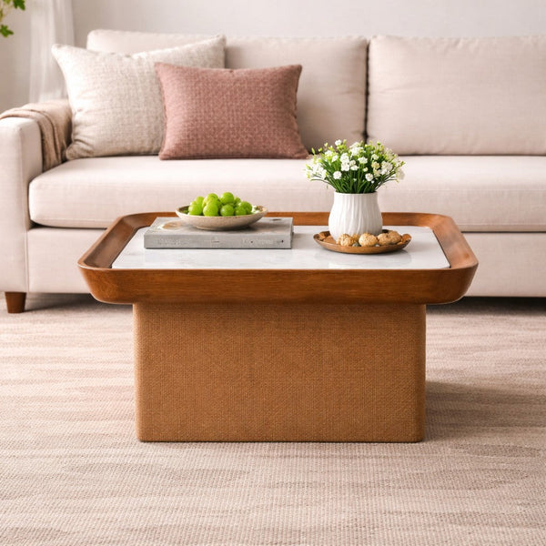 Woven Base Marble Top Coffee Table