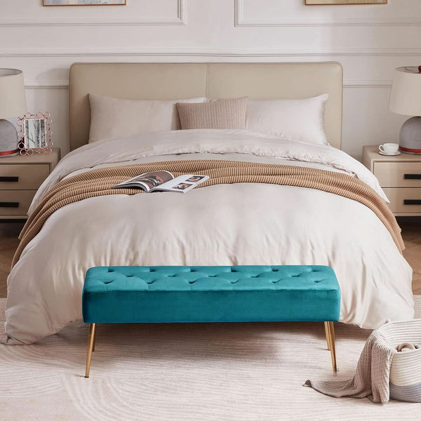Tufted Velvet Ottoman Bench Gold Legs
