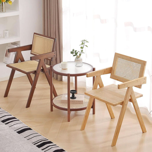 Brown chair with woven mesh backrest and seat