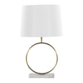 Marble Base Ring Table Lamp — Veined marble base and brass-tone ring frame with fabric shade