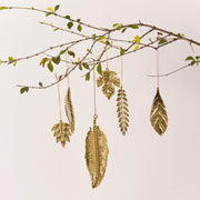 Brass Botanical Leaf Ornaments, Set of 6