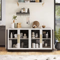 White & Wood-Tone Glass-Door Buffet Cabinet, 64 in