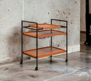 Honey Oak & Matte Black Bar Cart
