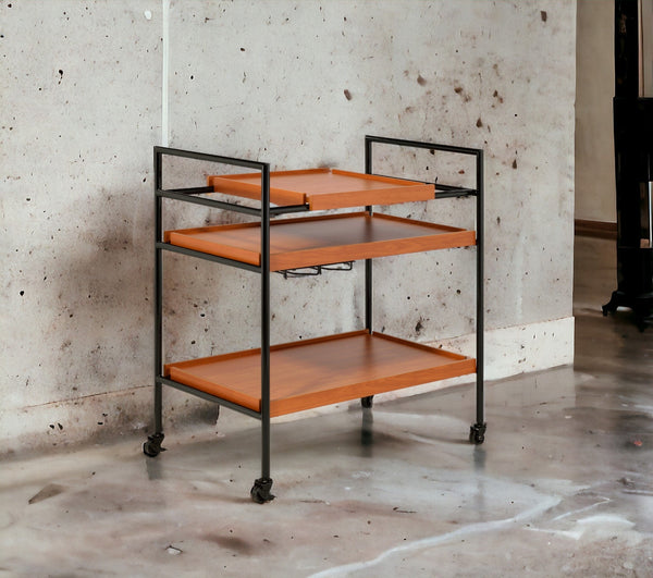 Honey Oak & Matte Black Bar Cart