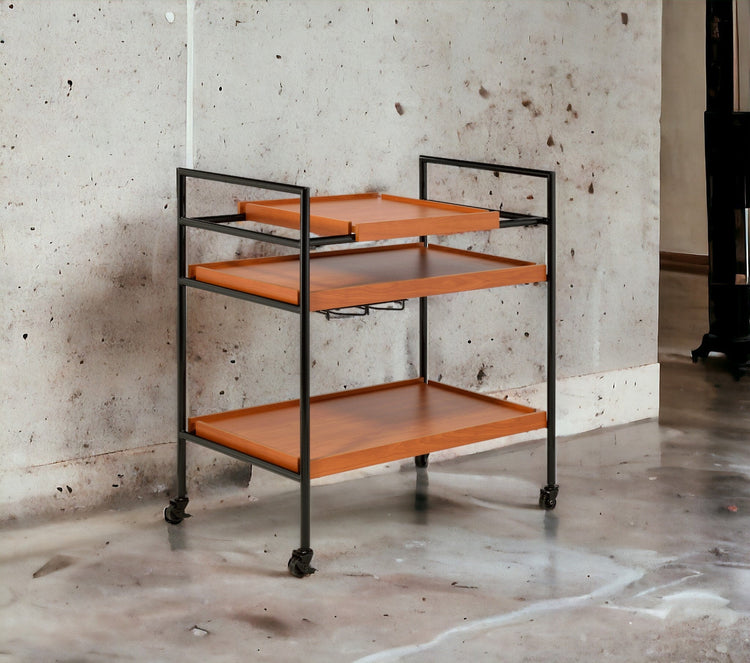 Honey Oak & Matte Black Bar Cart