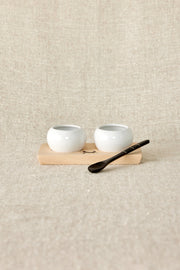 Ceramic Dipping Bowl Wood Tray Set
