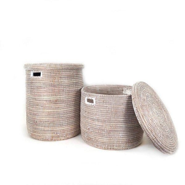 Large White Flat-Lid Woven Storage Basket