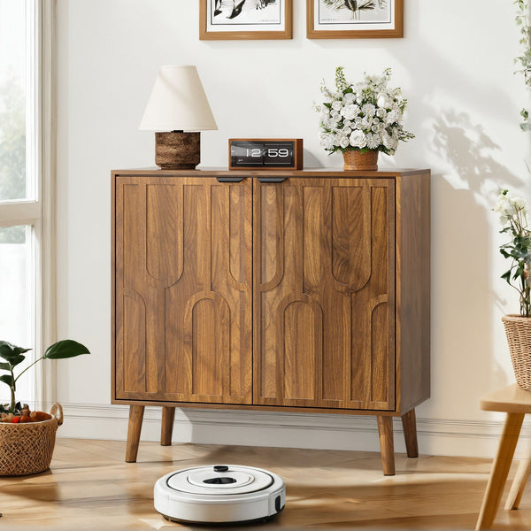 Arched Panel Walnut-Tone Storage Buffet