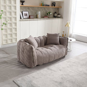 Boucle Channel-Tufted Loveseat Sofa — detail of finish and surface variation