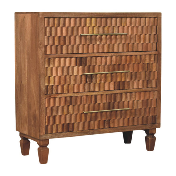 Carved Mango Wood Three-Drawer Chest